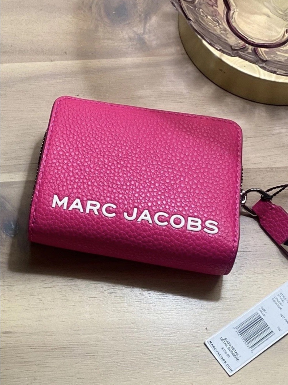 Marc Jacobs Hot Pink Pebbled Leather Zip Card Holder